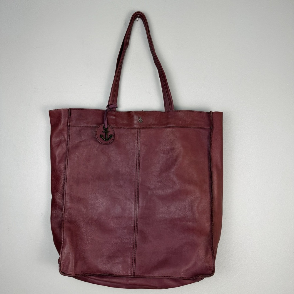Harbour Shopper Tote Bag Women's Pinkish Red Leather Anchor Logo Charm Shoulder